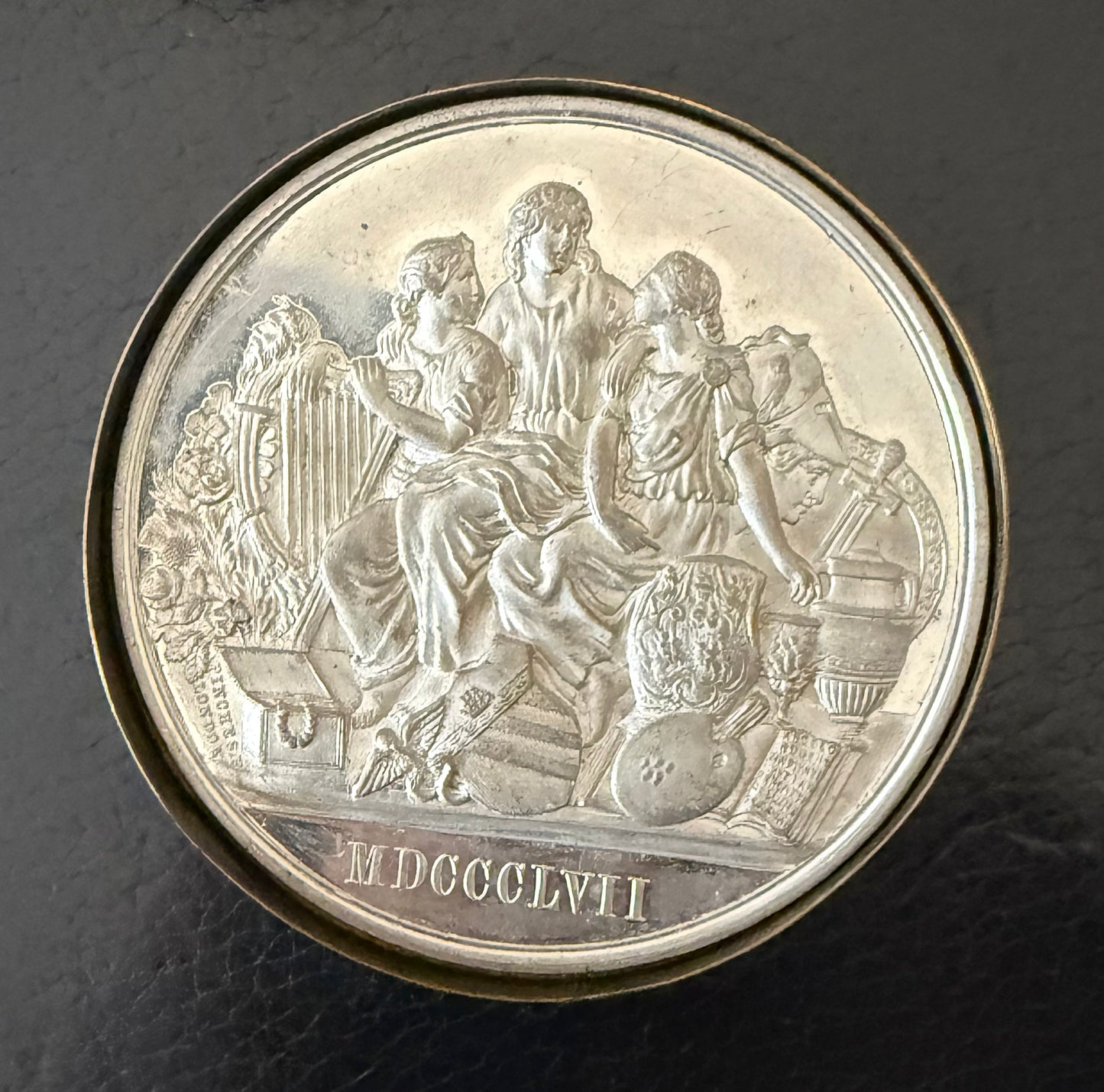 1857 Exhibition of Art Treasures, Manchester 63mm white metal by Pinches BHM 2605 E1513a