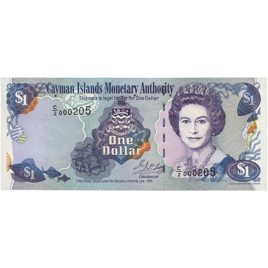 CAYMAN ISLANDS P.21b 1998 very low serial number $1 UNC