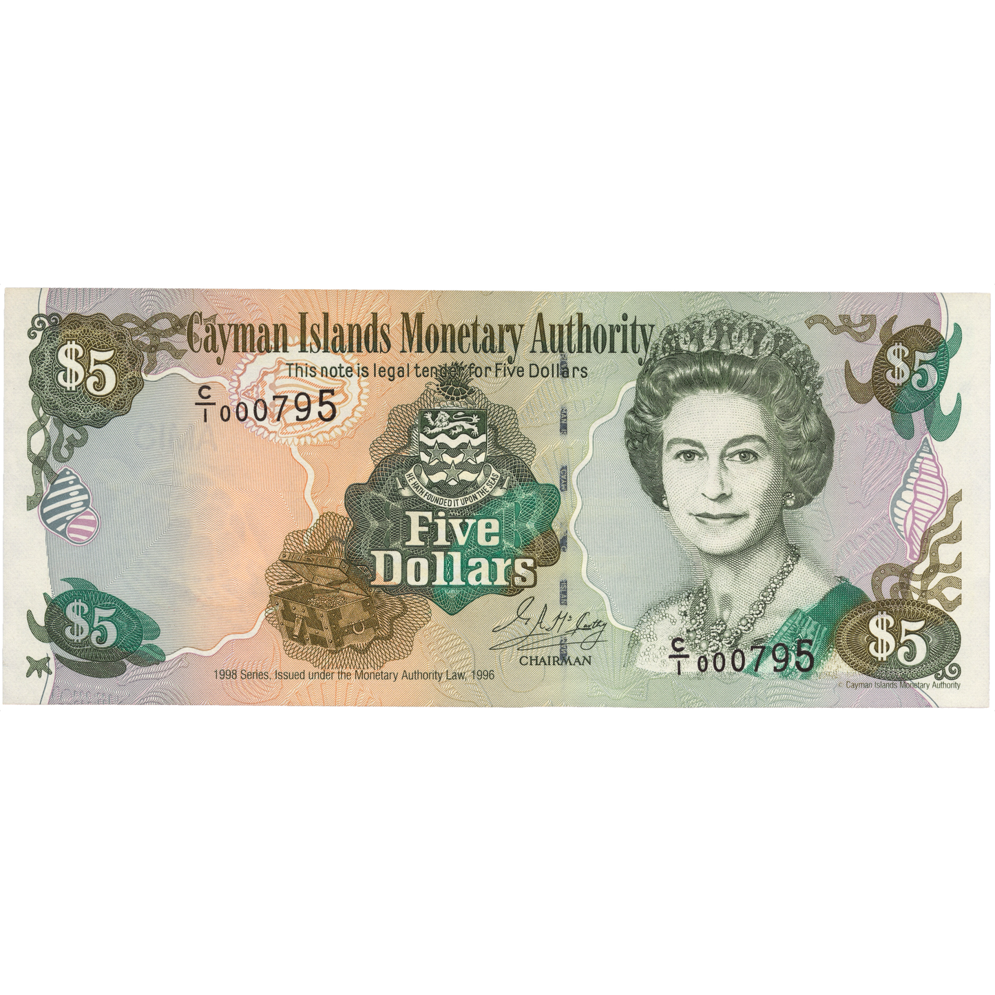 CAYMAN ISLANDS P.22a 1998  low serial number  $5 UNC