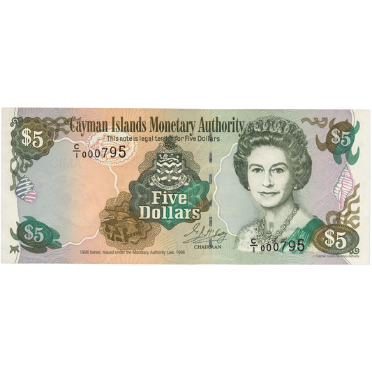 CAYMAN ISLANDS P.22a 1998  low serial number  $5 UNC