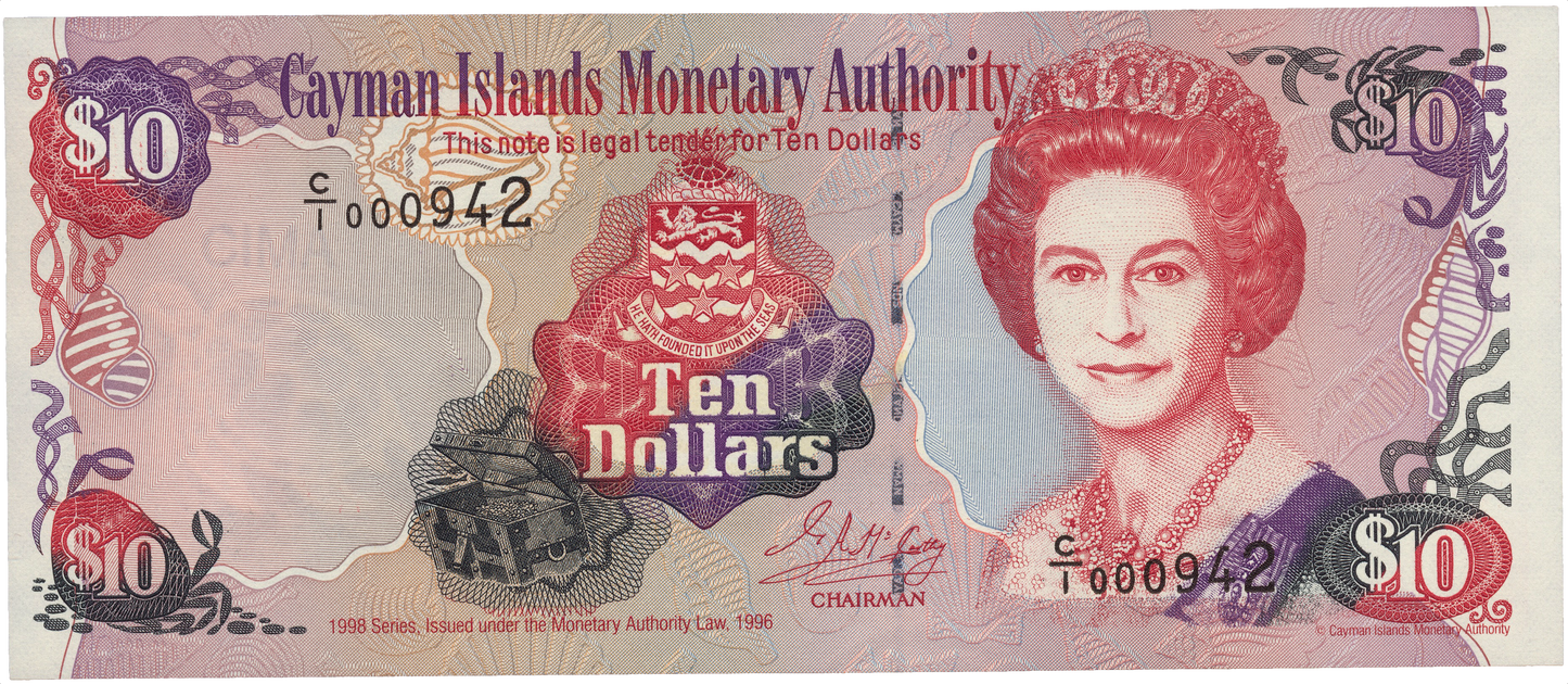 CAYMAN ISLANDS P.23 1998  low serial number  $10 UNC