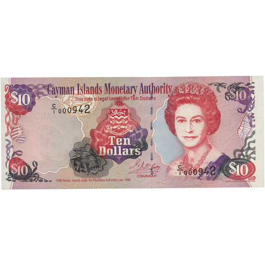 CAYMAN ISLANDS P.23 1998  low serial number  $10 UNC
