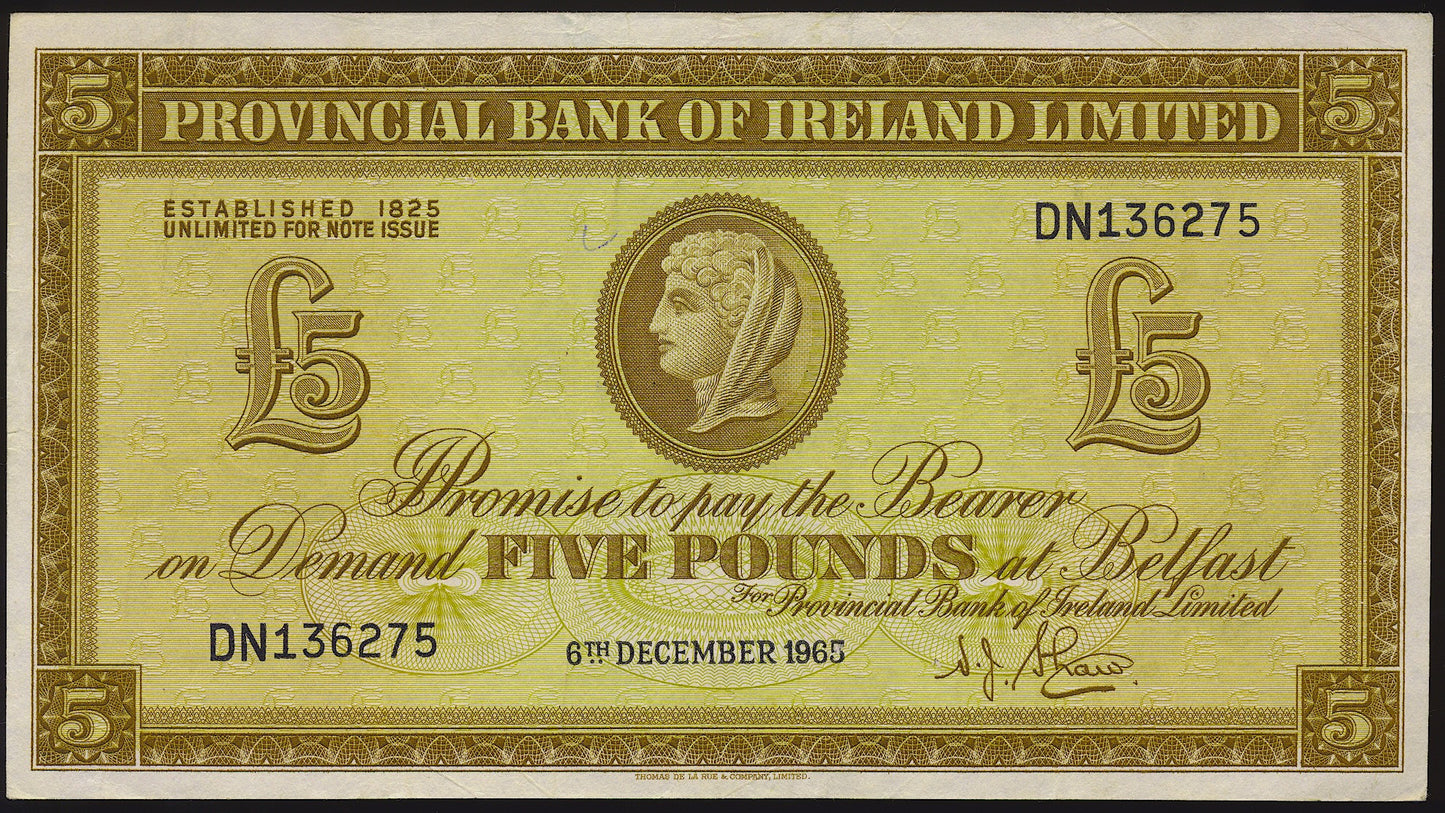 NORTHERN IRELAND P.244 NI714b 1965 Provincial Bank of Ireland £5 VF 30