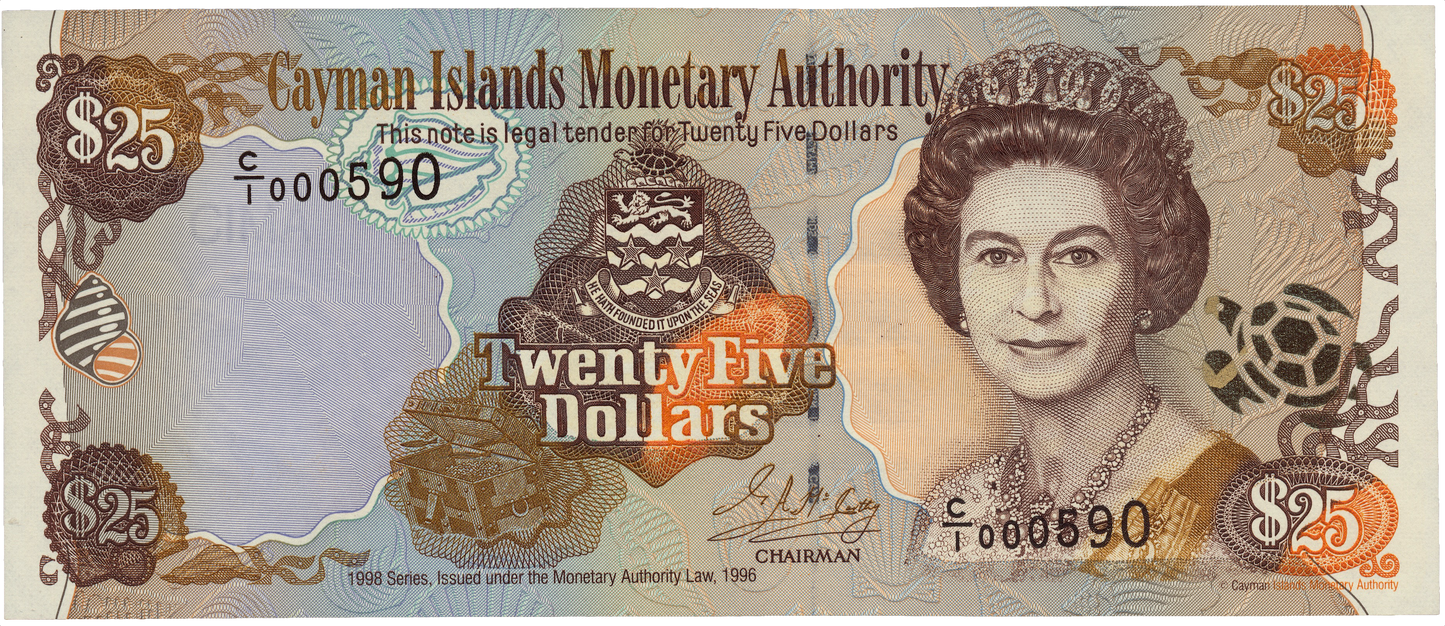 CAYMAN ISLANDS P.24 1998  low serial number  $25 UNC