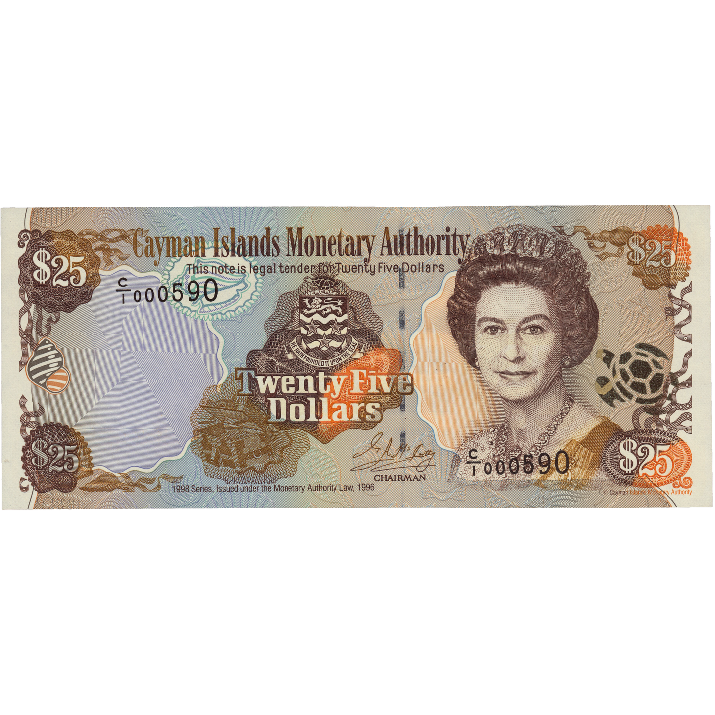 CAYMAN ISLANDS P.24 1998  low serial number  $25 UNC