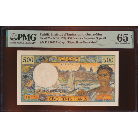 TAHITI p.25a 1970 500 francs GEM UNC 65 EPQ