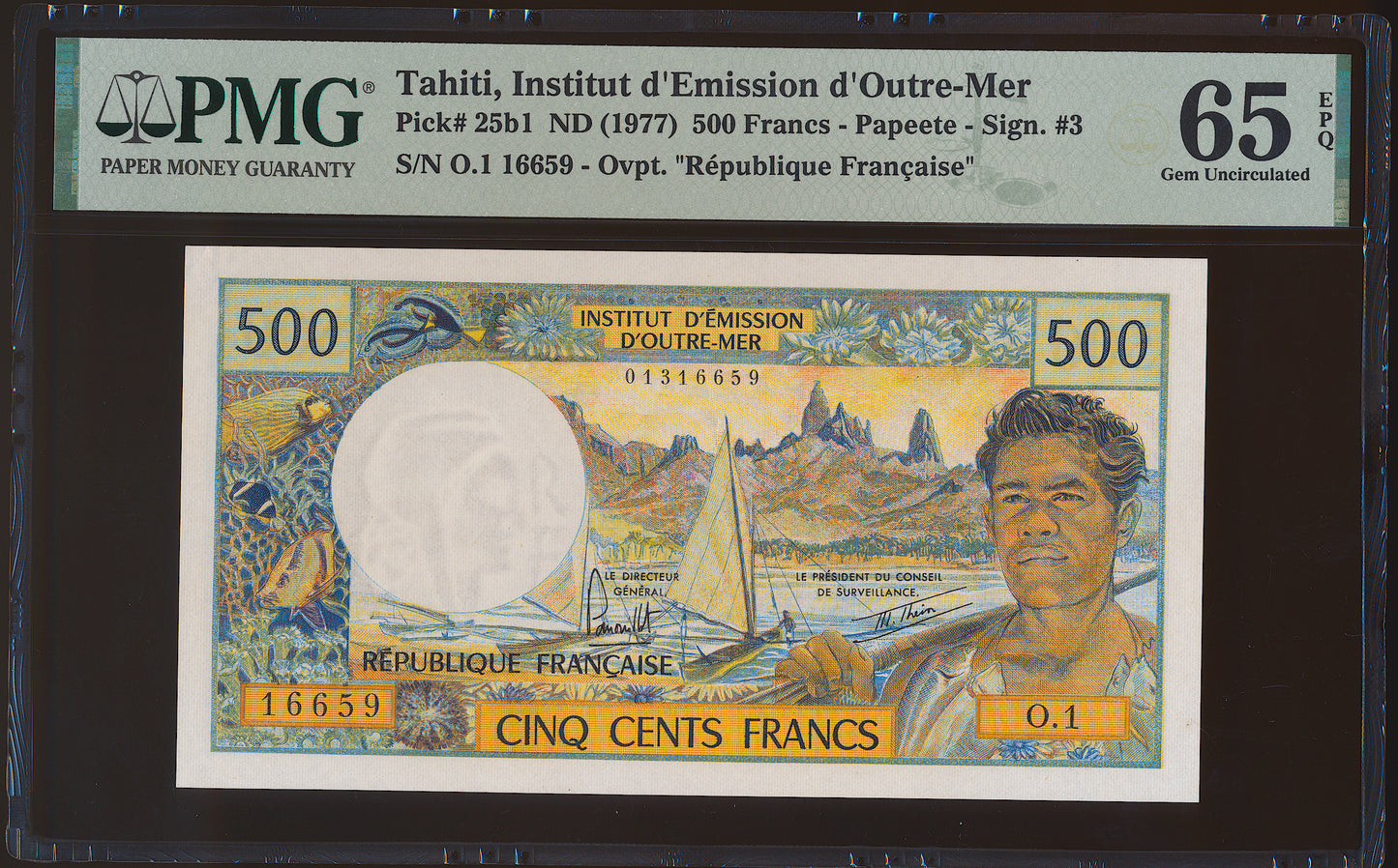 TAHITI p.25b1 1977 500 francs GEM UNC 65 EPQ