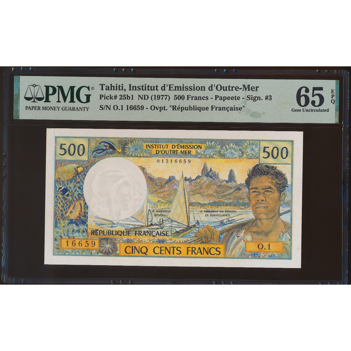 TAHITI p.25b1 1977 500 francs GEM UNC 65 EPQ