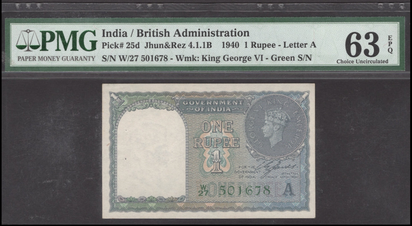 INDIA P.25d 1940 1 Rupee Choice UNC 63 EPQ
