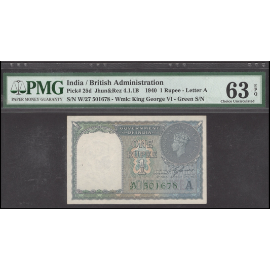 INDIA P.25d 1940 1 Rupee Choice UNC 63 EPQ