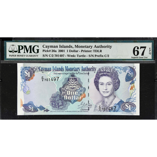 CAYMAN ISLANDS P.26a 20011 $1 Superb GEM UNC 67 EPQ