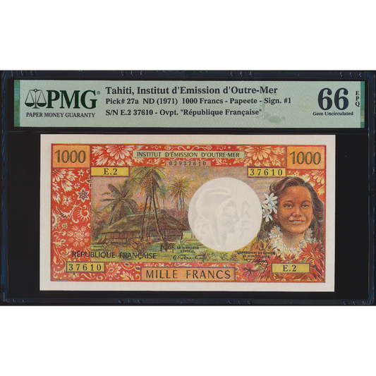 TAHITI P.27a 1971 1000 francs GEM UNC 66 EPQ