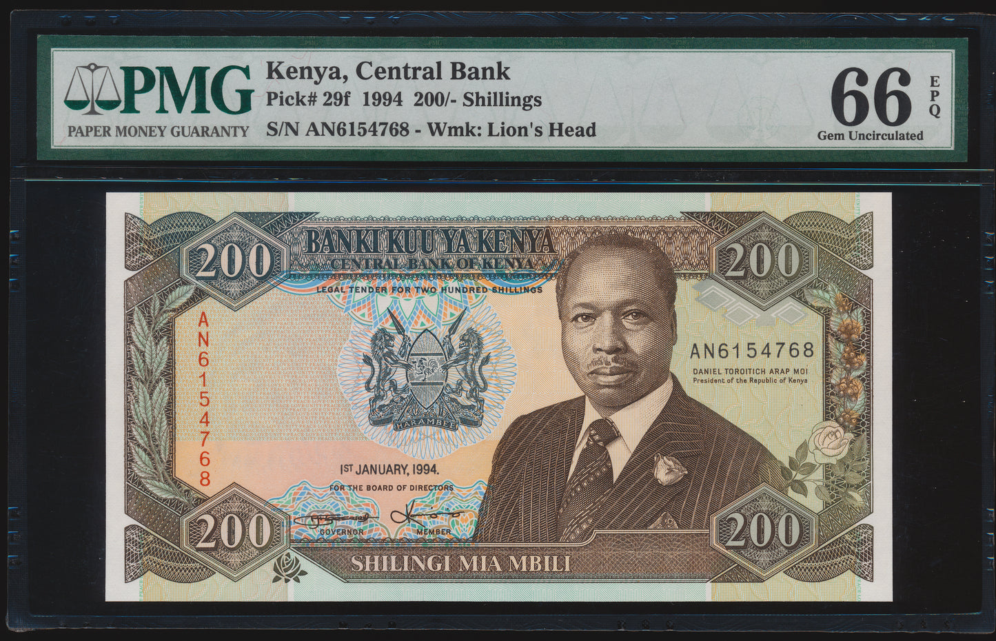 KENYA P.29f 1994 200 shillings Gem UNC 66 EPQ