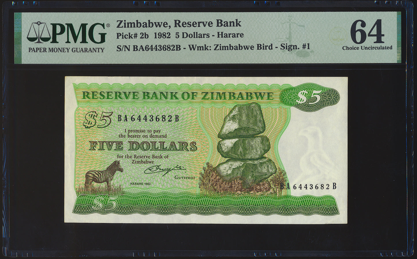 ZIMBABWE P.2b 1982 5 Dollars CHOICE AUNC 64