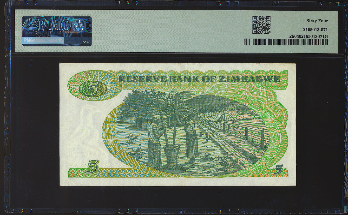 ZIMBABWE P.2b 1982 5 Dollars CHOICE AUNC 64