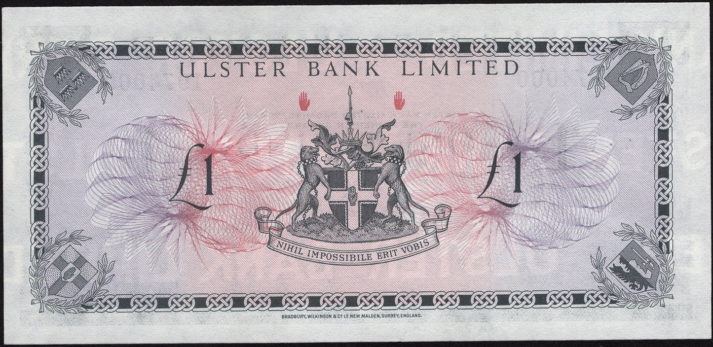 NORTHERN IRELAND P.321a NI805 1966 Ulster Bank £1 AUNC