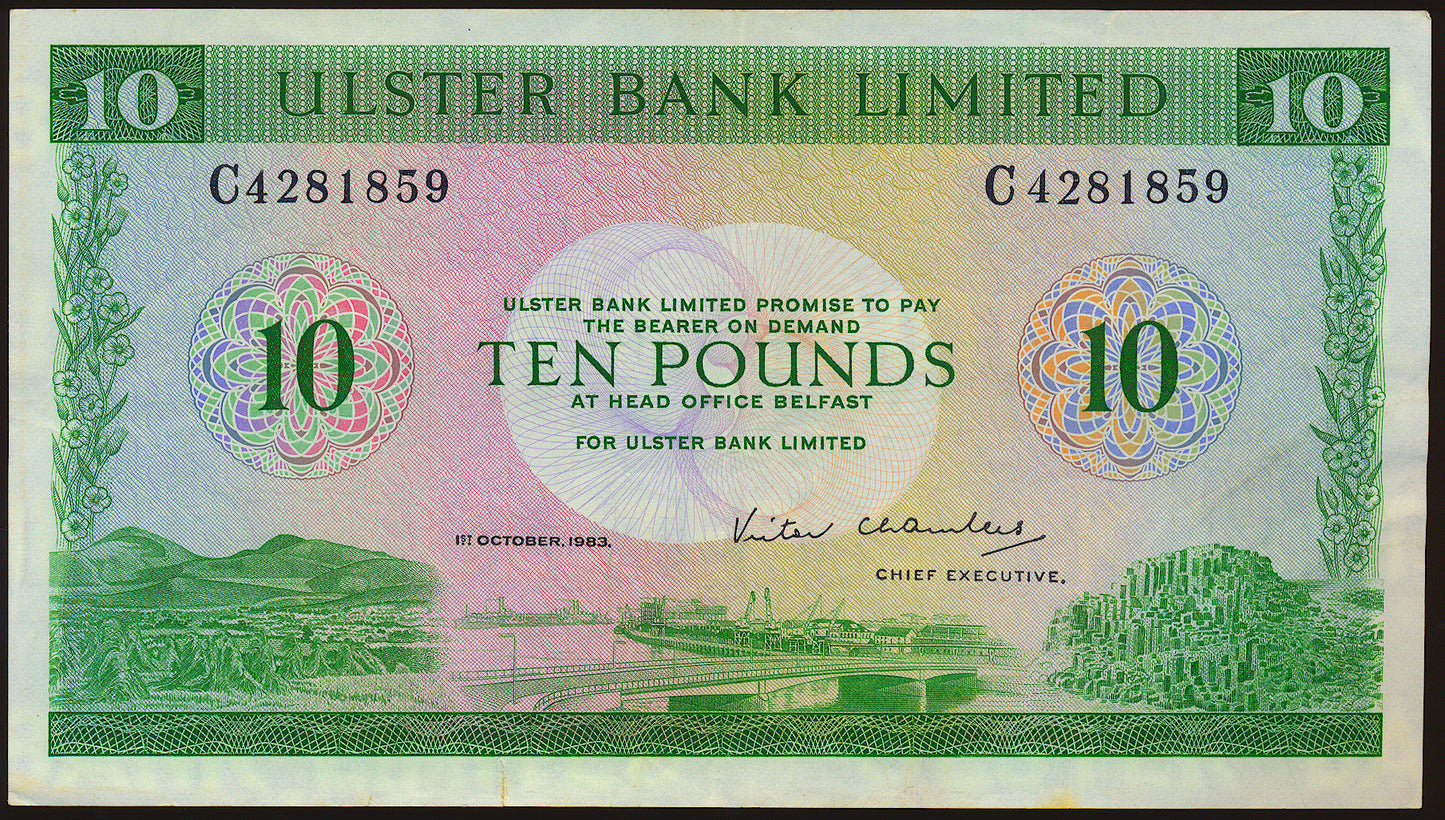 NORTHERN IRELAND P.327c NI825c 1983 Ulster Bank £10 Choice VF 35