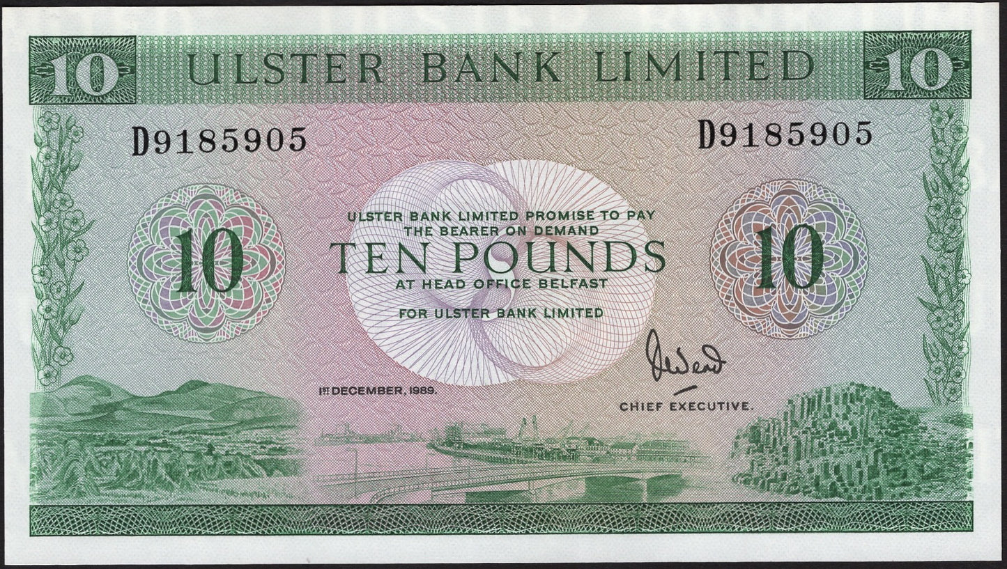 NORTHERN IRELAND P.327d NI825d 1989 Ulster Bank £10 UNC