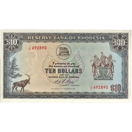 RHODESIA P.33h 1975 10 dollars UNC