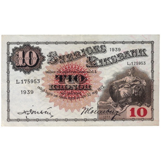SWEDEN P.34v 1939 10 Kronor EF