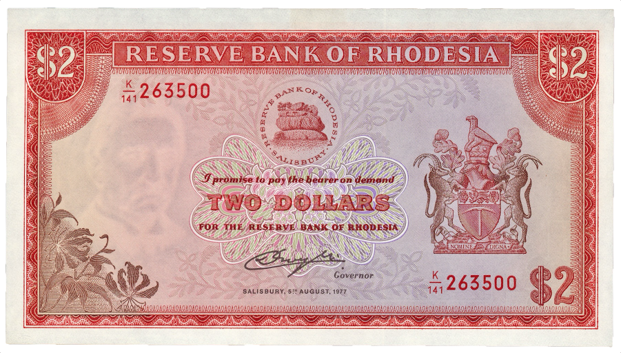 RHODESIA P.35c 1977 2 dollar UNC