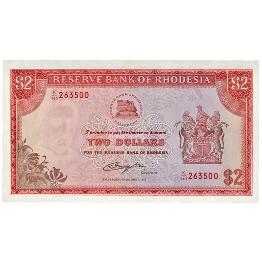 RHODESIA P.35c 1977 2 dollar UNC