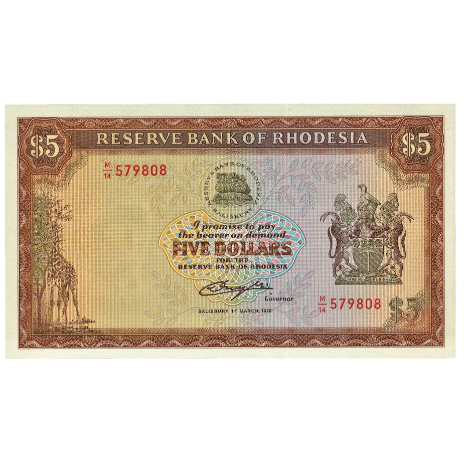 RHODESIA P.36a 1976 5 dollars UNC