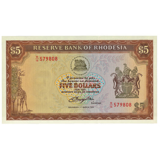 RHODESIA P.36a 1976 5 dollars UNC