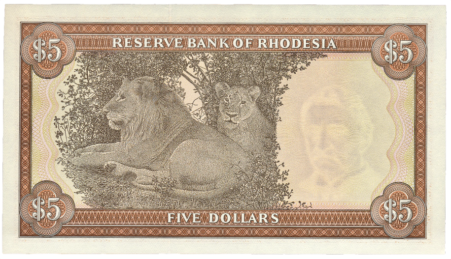 RHODESIA P.36a 1976 5 dollars UNC