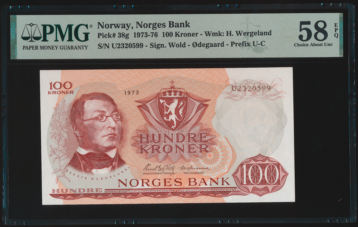 NORWAY P.38g 1972 100 Kroner CHOICE AUNC 58 EPQ