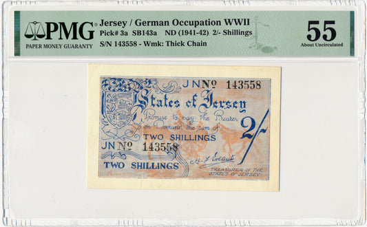 JERSEY P.3a JE4 1942 2 Shillings AUNC 55