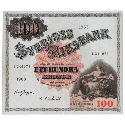 SWEDEN P.48e 1963 100 Kronor AUNC