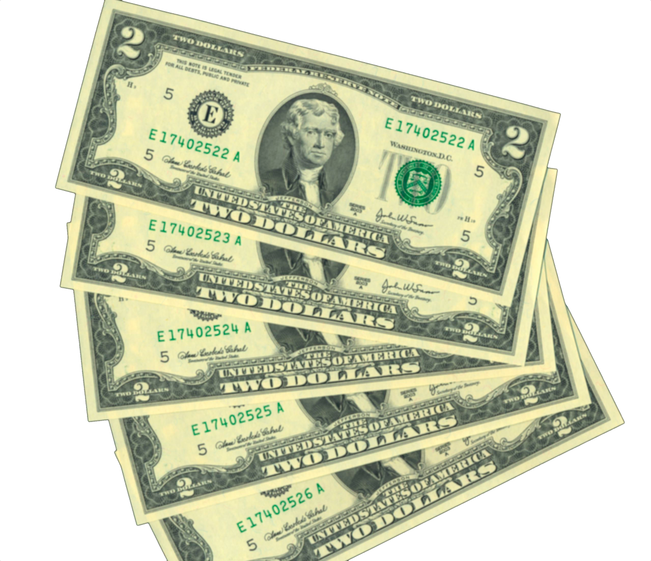 USA P.516b 2003A Federal Reserve 5 consecutive $2 UNC