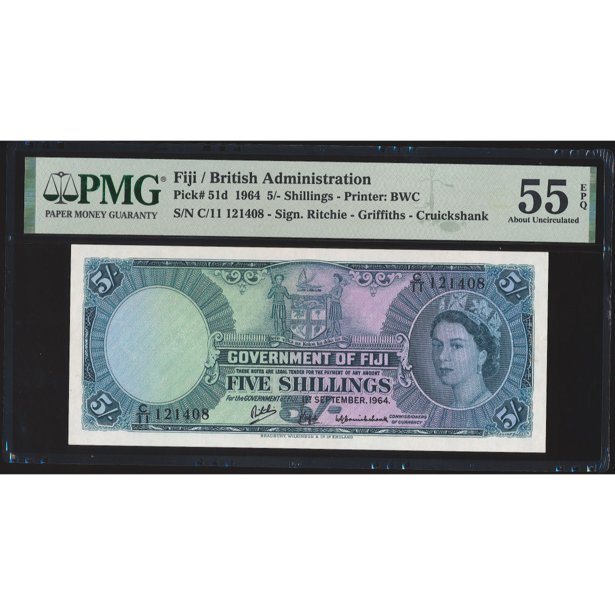 FIJI P.51d 1964 5 Shillings AUNC C/11