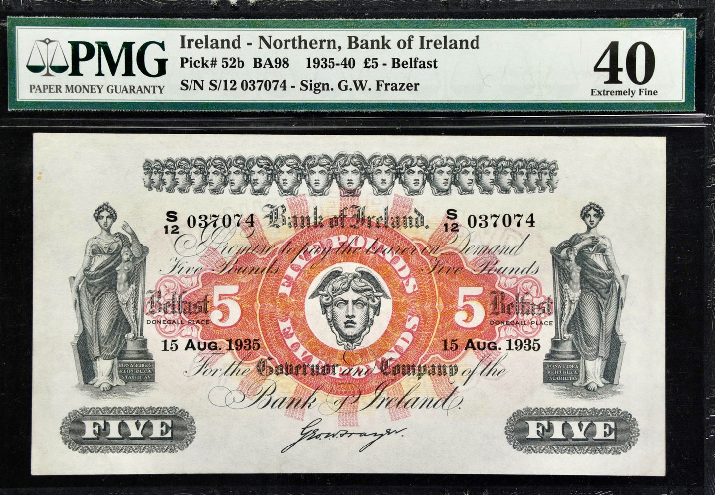 NORTHERN IRELAND P.52b NI211b 1935 Bank of Ireland £5 EF 40