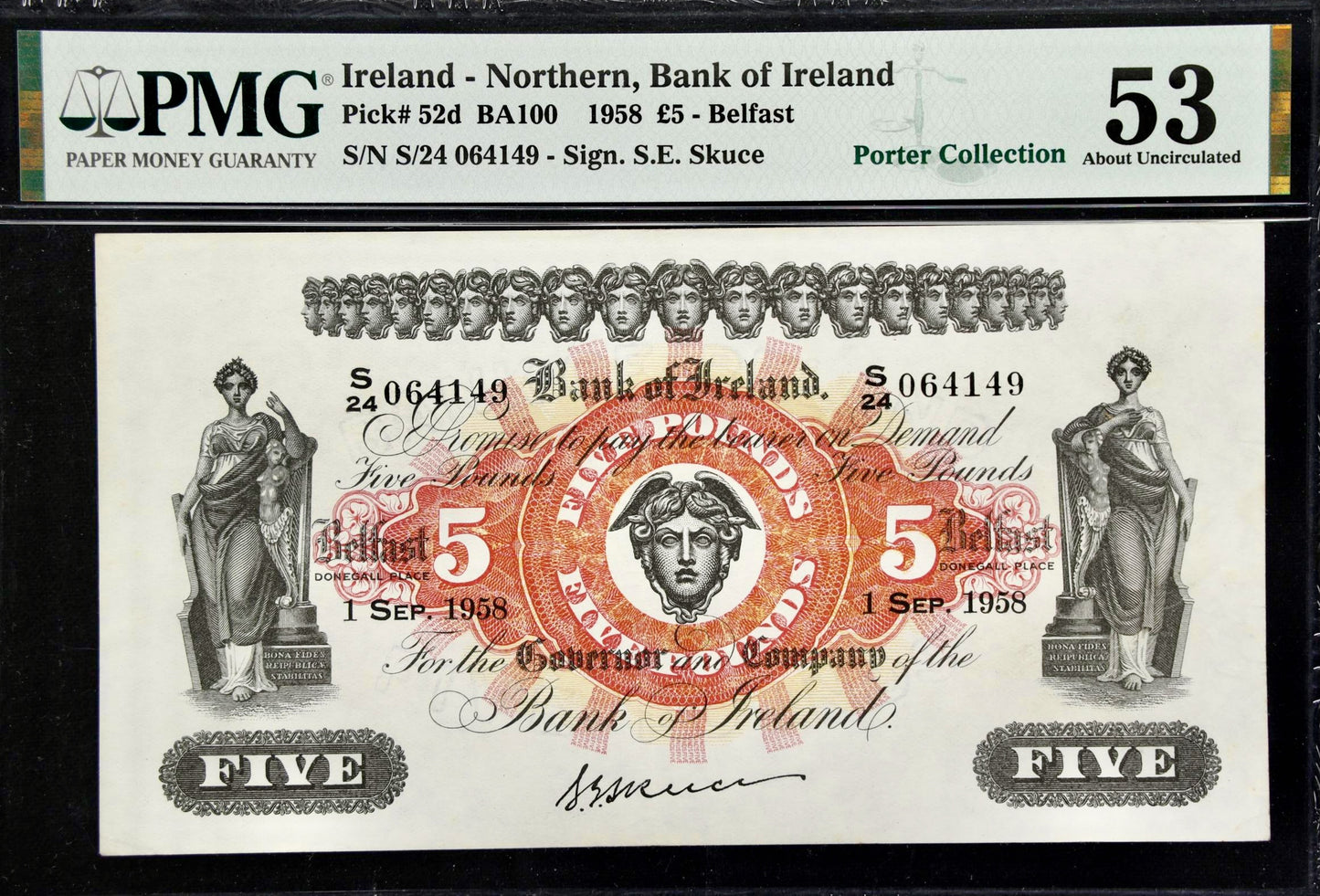 NORTHERN IRELAND P.52d NI211d 1958 Bank of Ireland £5 AUNC 53