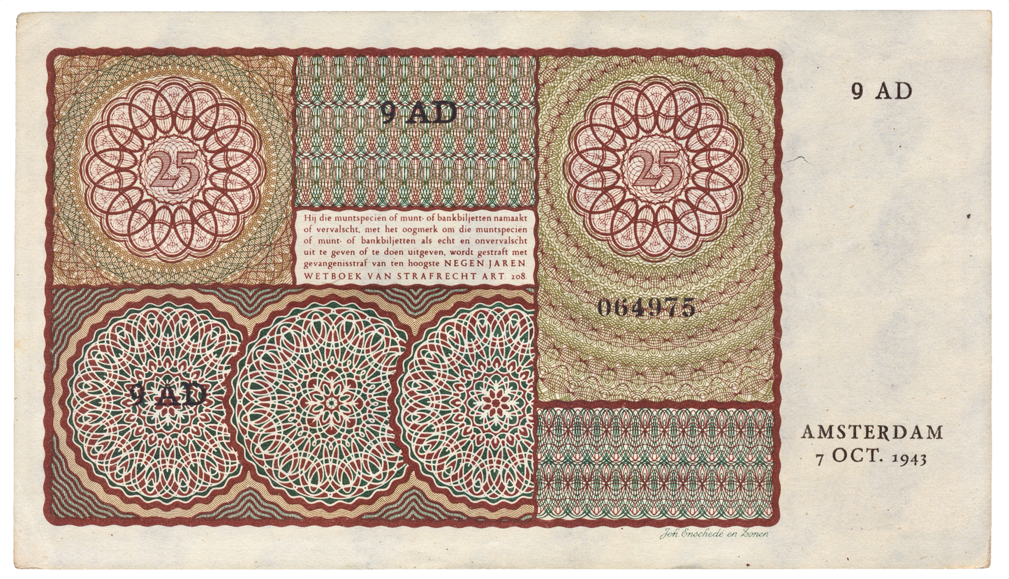 NETHERLANDS P.57 1940 25 Guilden EF