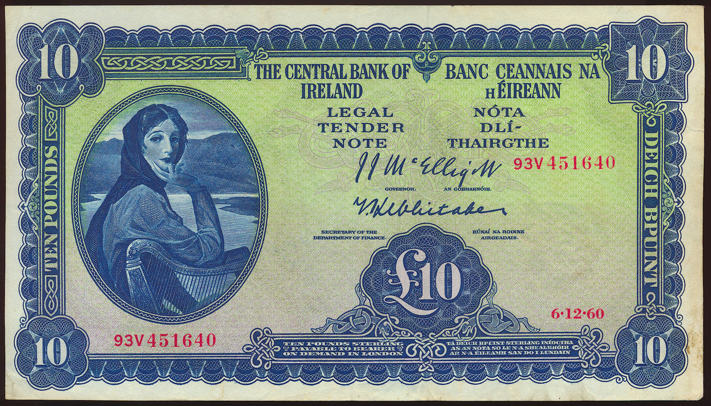 IRELAND P.59d E108 1960 £10 AUNC 50