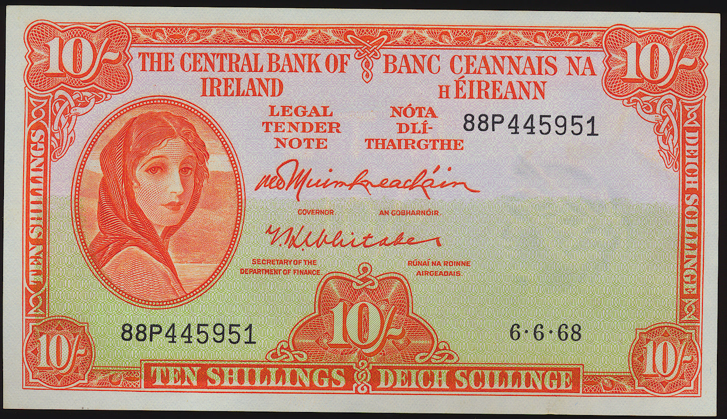 IRELAND P.63a E074 1968 10 shillings UNC