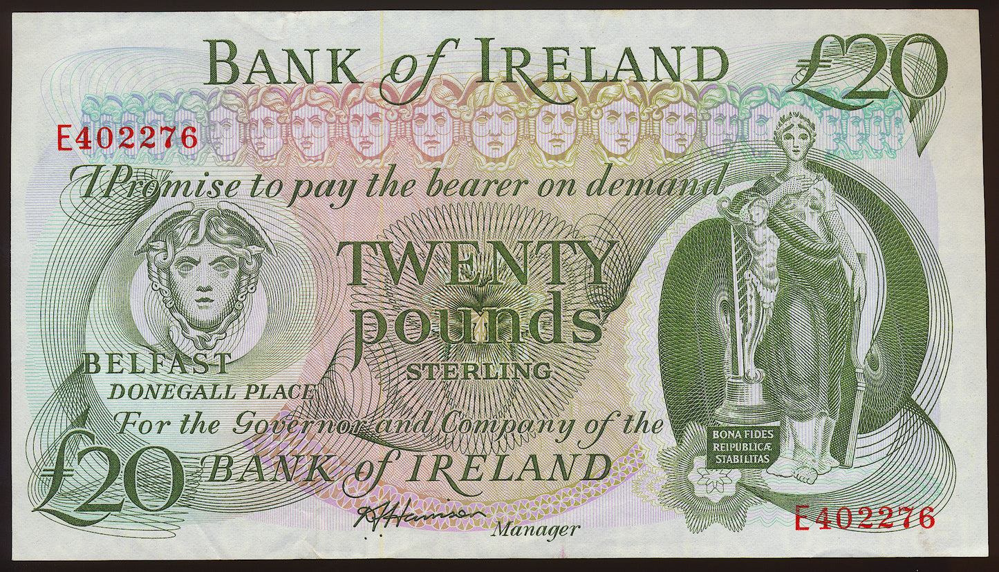 NORTHERN IRELAND P.67Ab NI233b 1984 on Bank of Ireland £20 banknote EF 40 EPQ