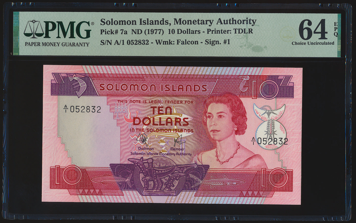 SOLOMON ISLANDS P.7a 1977 10 Dollars A/1 CHOICE UNC 64 EPQ