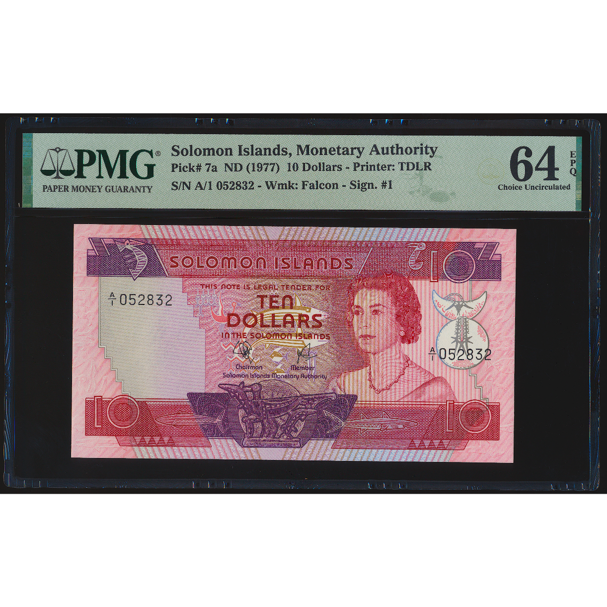 SOLOMON ISLANDS P.7a 1977 10 Dollars A/1 CHOICE UNC 64 EPQ