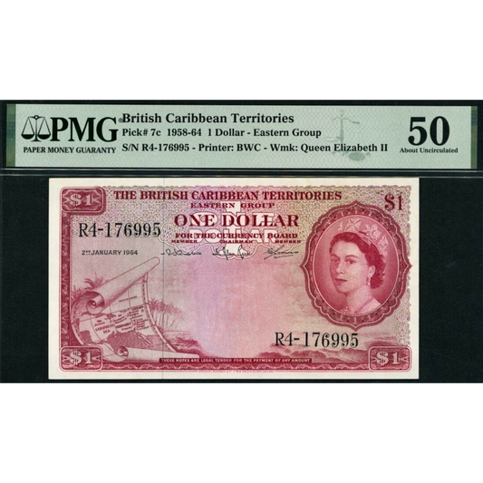 BRITISH CARIBBEAN TERRITORIES P.7c 1954-1957 $1 AUNC 50