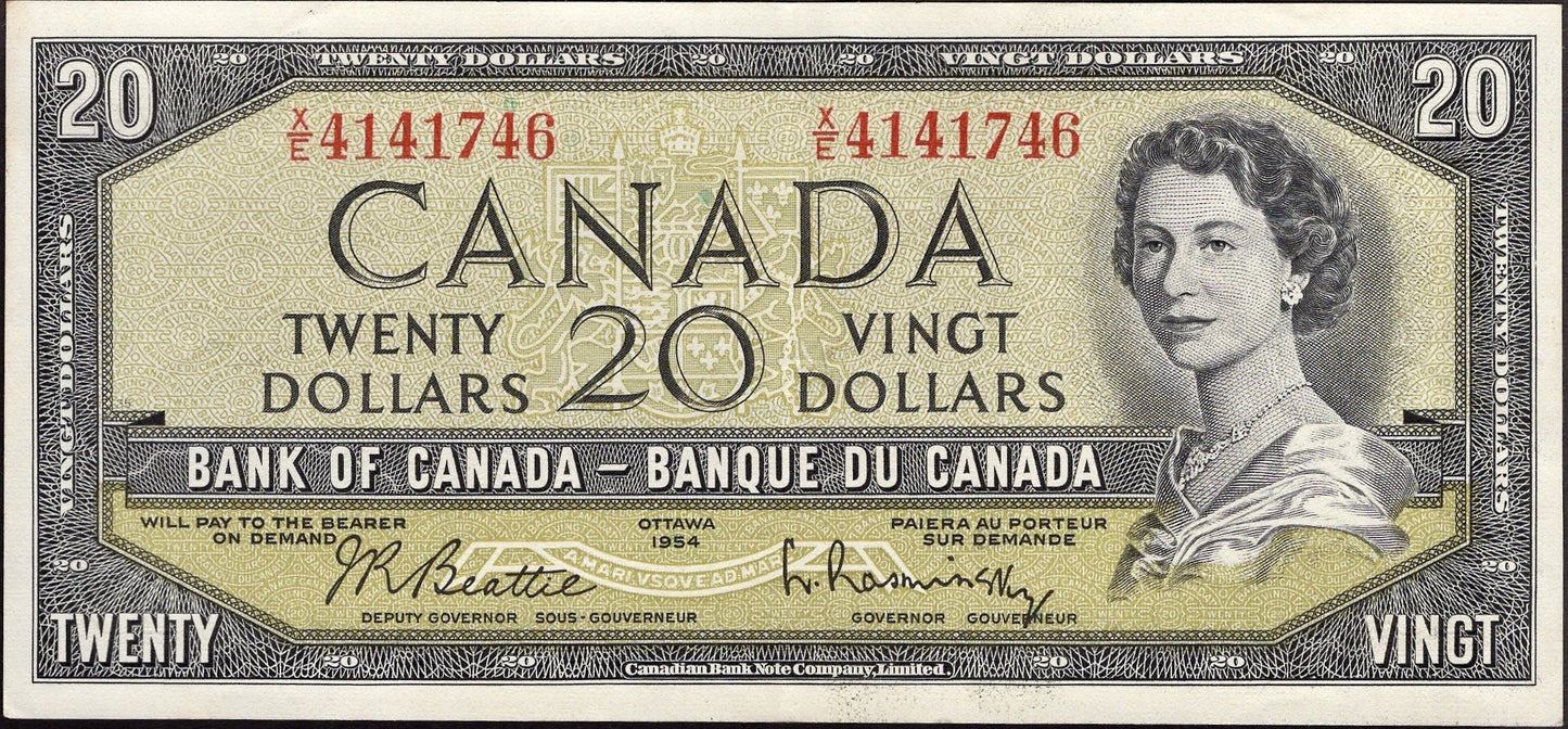 CANADA P.80b 1954 $20 Beattie, Rasminsky GEF