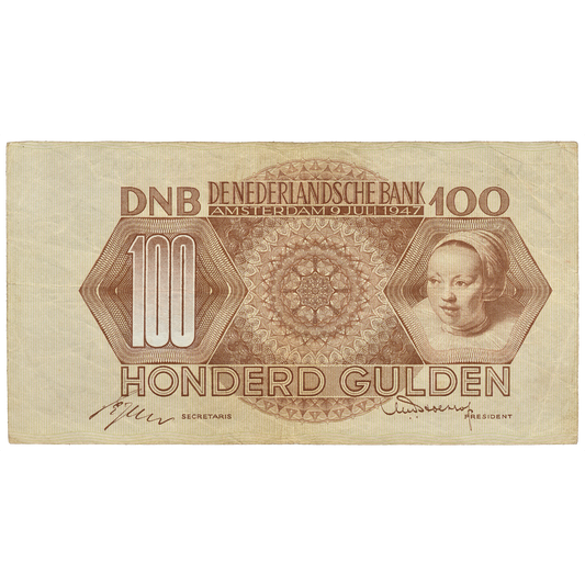NETHERLANDS P.82 1947 100 Guilden VF