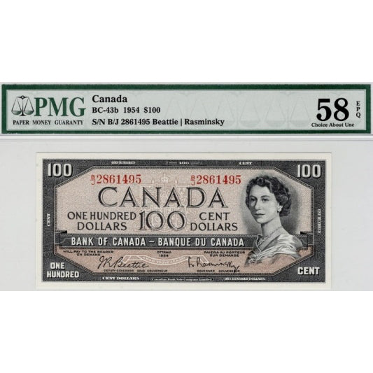 CANADA P.82b BC-43b 1954 $100 Beattie, Rasminsky Choice About UNC EPQ58