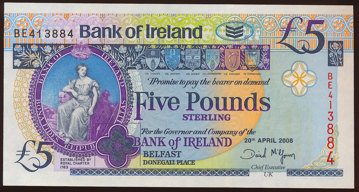 NORTHERN IRELAND P.83 NI217 2008 Bank of Ireland £5 banknote UNC