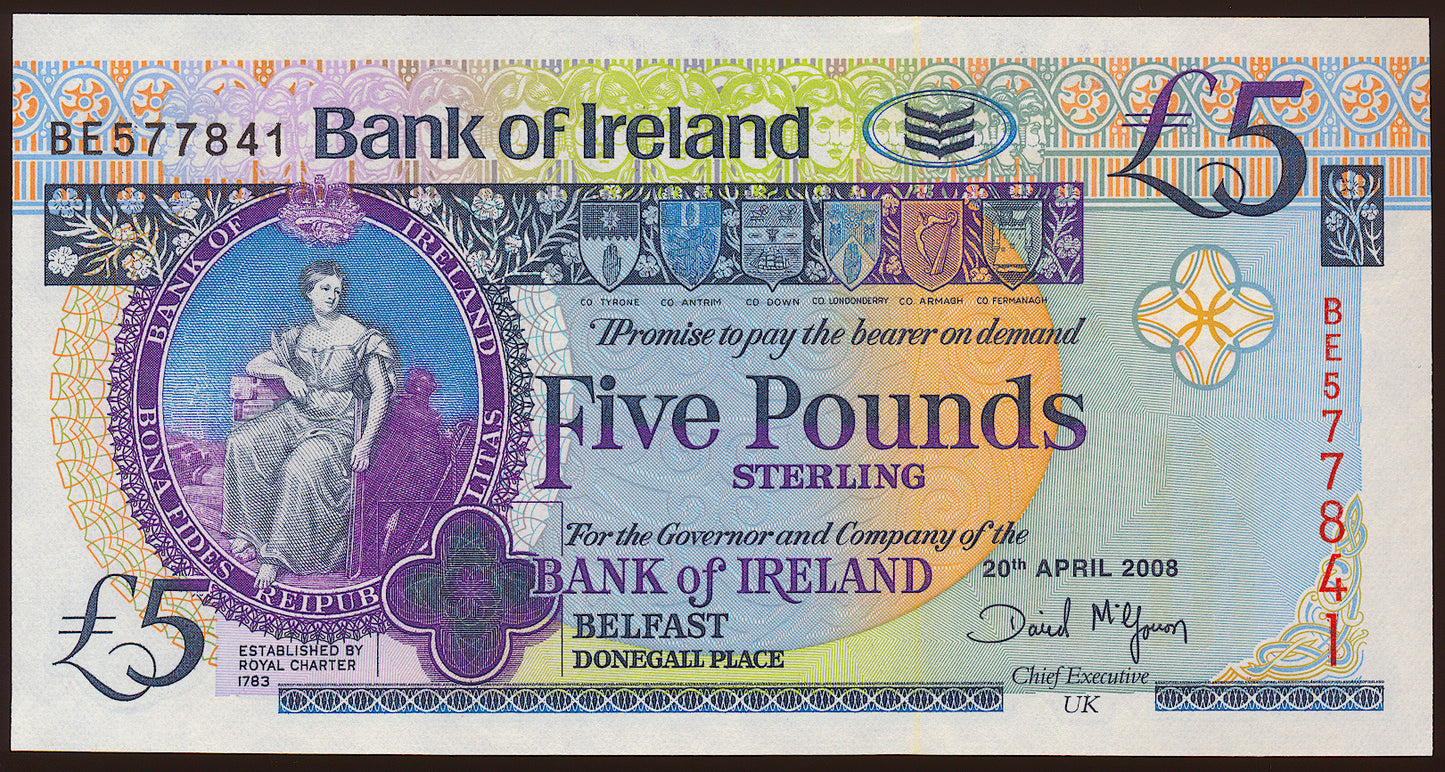 NORTHERN IRELAND P.83 NI217 2008 Bank of Ireland £5 banknote UNC