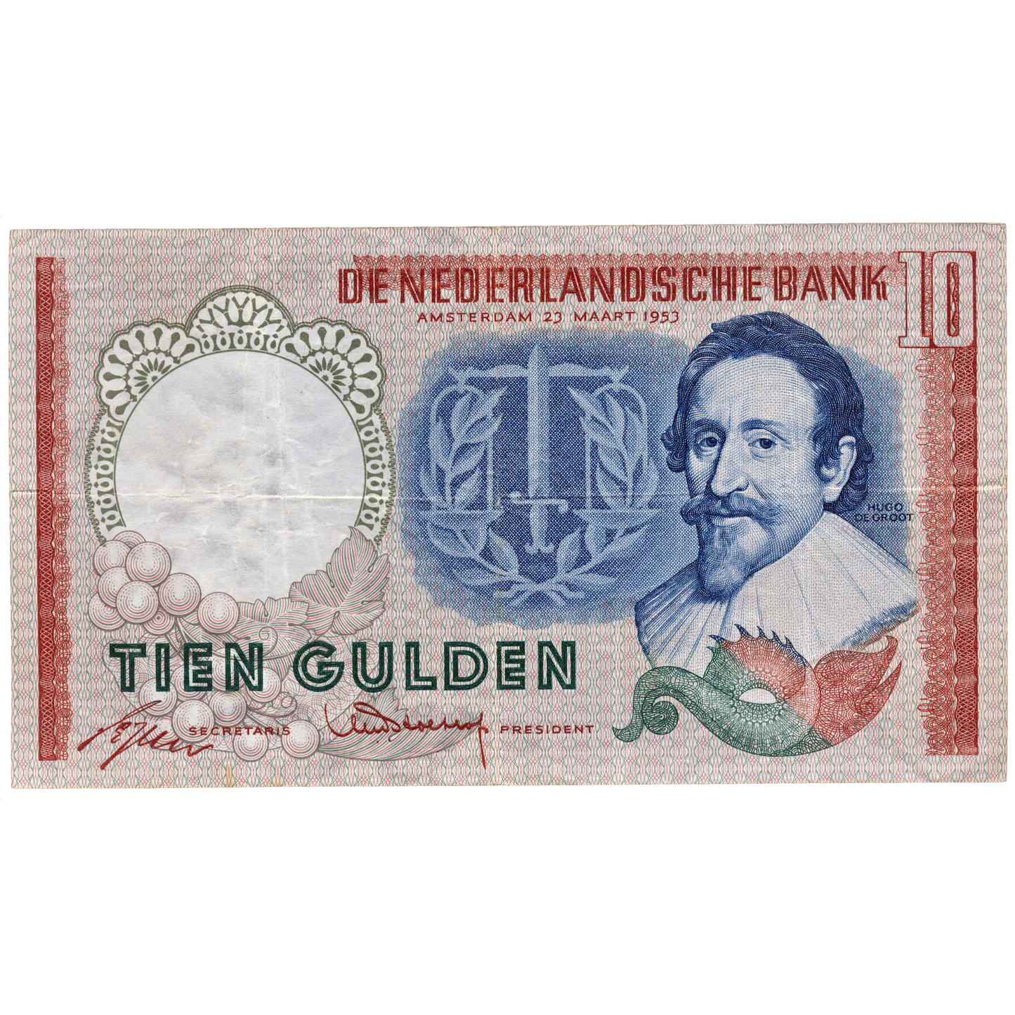 NETHERLANDS P.85 1953 10 Guilden VF