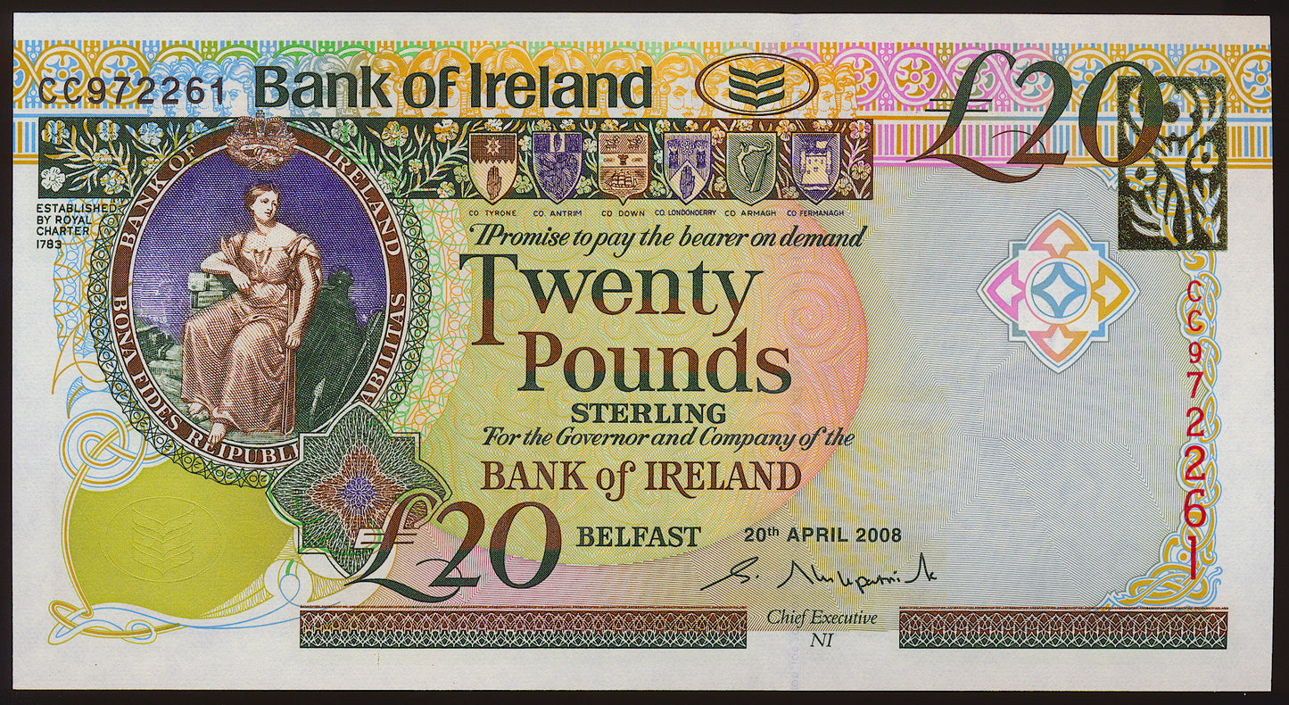 NORTHERN IRELAND P.85a NI237 2008 Bank of Ireland £20 banknote UNC